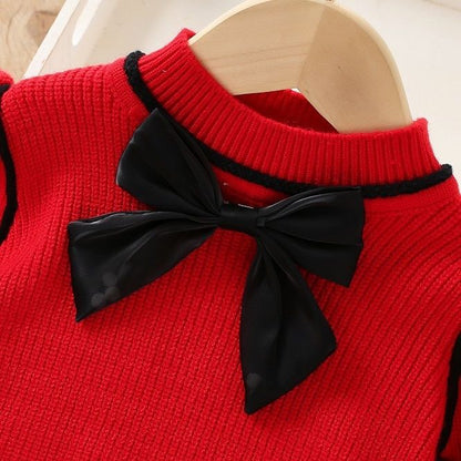 Girls' Sweater Set Autumn/Winter New Little Girl Bow Knitted Top Western Short Skirt Two piece Set