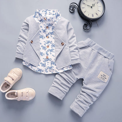 Spring and autumn new children&#039;s clothing infant gentleman suit fake three 0-4 years old children two-piece baby suit tide 0.24kg