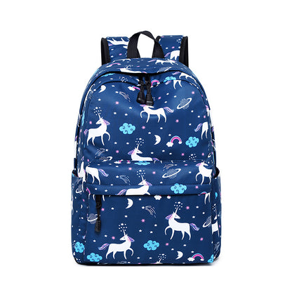 Una nueva mochila escolar de comercio exterior, mochila de dibujos animados para niños, mochila con aislamiento de unicornio, estuche para lápices, juego de tres. 