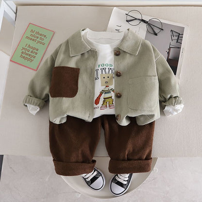 Boys' Autumn Clothing Set New Baby Children's Fashionable Spring and Autumn Boys' Handsome Workwear Three piece Set Trendy Style 0.25KG