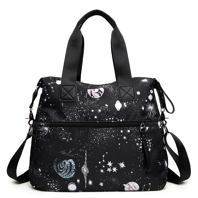 Hand-held shoulder bag for women, large capacity printed starry sky nylon 0.6KG