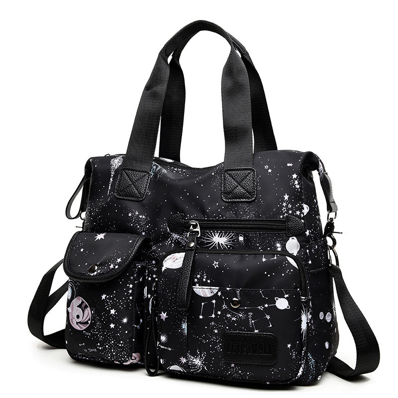 Bolso de hombro de mano para mujer, de gran capacidad, de nailon con estampado de cielo estrellado, 0,6 kg 