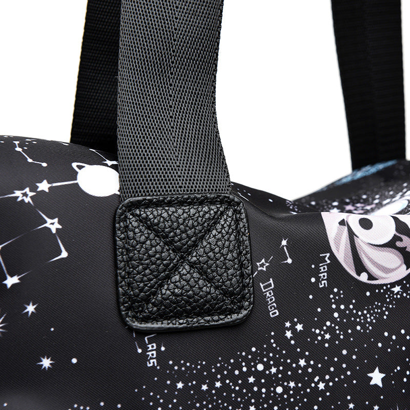 Hand-held shoulder bag for women, large capacity printed starry sky nylon 0.6KG