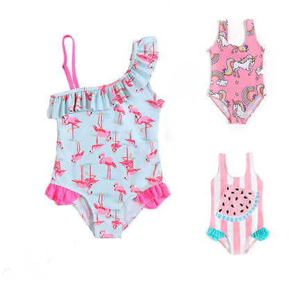 A Cross-border European and American new hot selling one-piece swimsuit, watermelon print, sweet and cute cartoon girl, children's swimsuit 0.2kg