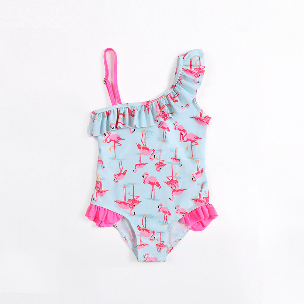 Un nuevo traje de baño de una pieza de gran venta transfronterizo europeo y americano, estampado de sandía, niña de dibujos animados dulce y linda, traje de baño para niños de 0,2 kg 