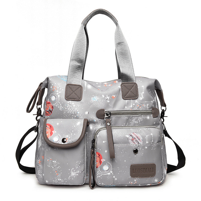 Bolso de hombro de mano para mujer, de gran capacidad, de nailon con estampado de cielo estrellado, 0,6 kg 