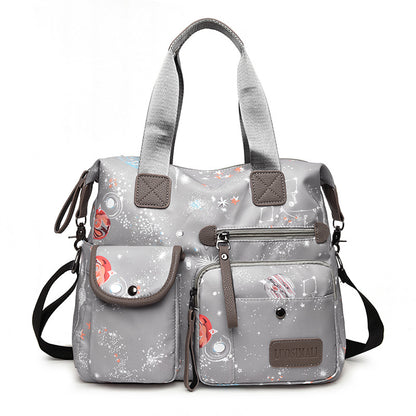 Hand-held shoulder bag for women, large capacity printed starry sky nylon 0.6KG