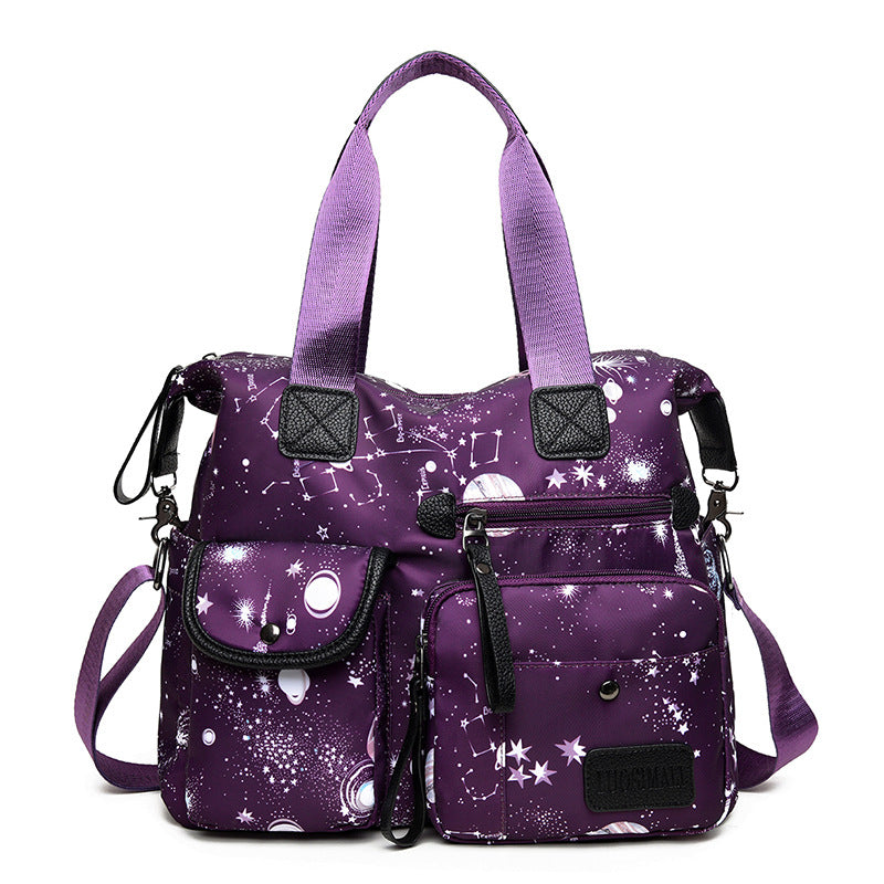 Hand-held shoulder bag for women, large capacity printed starry sky nylon 0.6KG