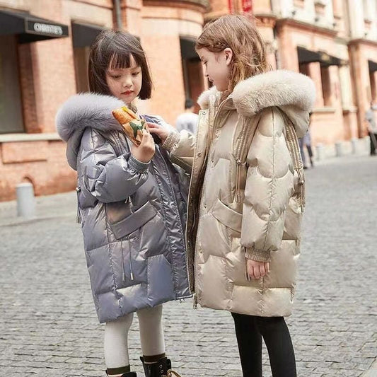 Children's clothing cotton-padded coats, girls' cotton-padded jackets, 2023 new winter style, medium and large children's down-padded coats, loose, velvet and thickened jackets, trendy