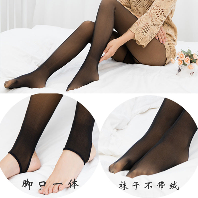 Fleece single-layer all-in-one pants autumn and winter thickened leggings wear real and fake transparent stockings women's leggings