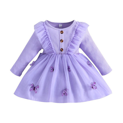 Spring and Autumn New Long sleeved Dress for Middle and Small Children, Fashionable Little Girl Mesh Skirt, European and American Baby Skirt