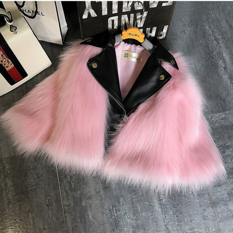 A Autumn and winter children's clothing, foreign-style wool sweater, imitation fox fur jacket, thickened locomotive clothing, short fur integrated