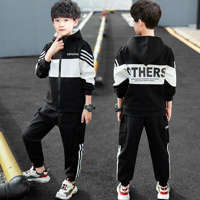 P Boys Middle and Older Children Spring and Autumn Outdoor Sports Handsome Tooling Suit Korean Version Foreign Style Tide Leisure Two-piece Set