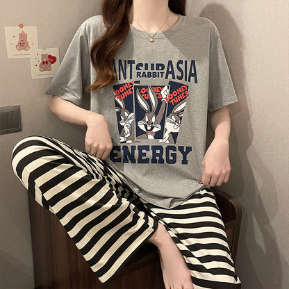 P cute bear pajamas women's summer new short-sleeved trousers thin Korean version loose can be worn outside Internet celebrity loungewear