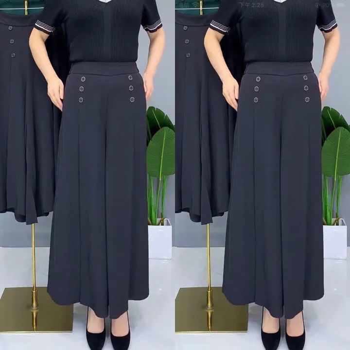 P wide-leg mother pants women's new summer large size loose and thin nine-point culottes casual pants casual elastic high waist