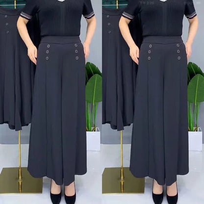 P wide-leg mother pants women's new summer large size loose and thin nine-point culottes casual pants casual elastic high waist