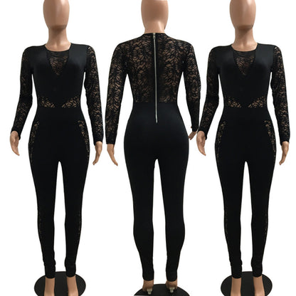 Lace paneled backless high waist jumpsuit(MOQ:3PIECE,If less quantity need charge 1usd extra express fee)