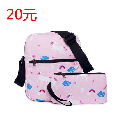 A Amazon high school student backpack, female unicorn children's backpack, customized crossbody bag, pen bag, three piece set, shoulder bag, female