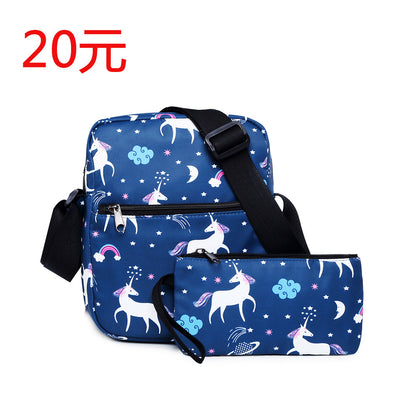 A Amazon high school student backpack, female unicorn children's backpack, customized crossbody bag, pen bag, three piece set, shoulder bag, female