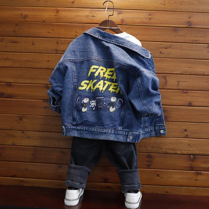 P Children's Clothing Boys' Denim Jacket Spring and Autumn Boys Middle and Older Children's Trendy Casual Jacket Clothes Trendy Children's Loose Denim Clothes