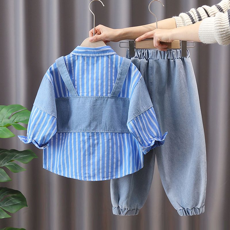 P Boys Spring Fashion Fake Two Piece Set 2024 New Western Style Children's Spring Explosive Street Korean Edition Trendy Brand Spring and Autumn Style