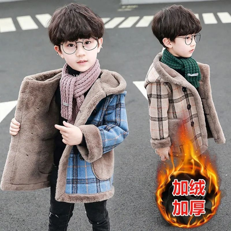 children  warm woolen coats, boys and girls, plus velvet and thick woolen coats