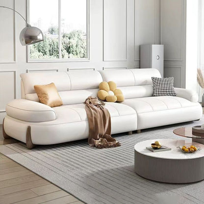 Cream leather sofa minimalist new modern sofa living room first layer simple cowhide