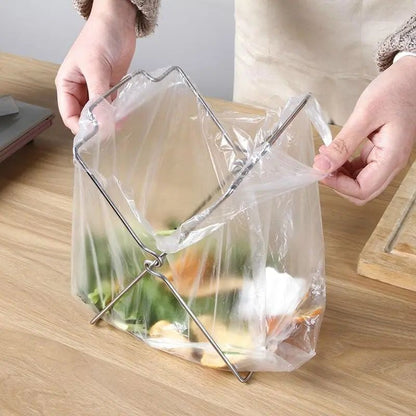 Stainless steel kitchen garbage rack, garbage bag rack, cloth rack, foldable storage rack, plastic bag rack, garbage bin bracket