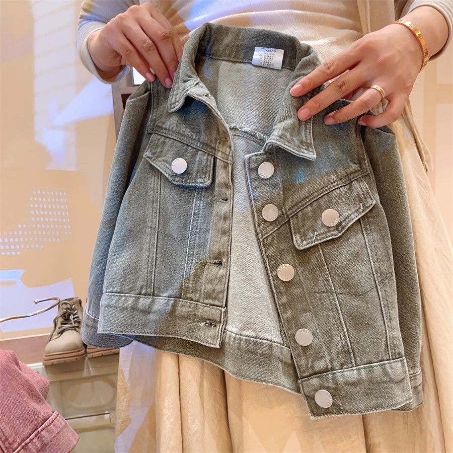 Traje de falda corta con chaqueta exótica de alta gama de algodón para niñas, traje de dos piezas de vaquero para niña nueva de primavera y otoño