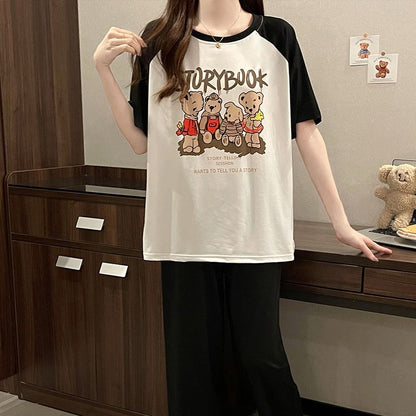 P cute bear pajamas women's summer new short-sleeved trousers thin Korean version loose can be worn outside Internet celebrity loungewear