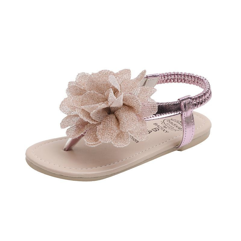 P 2023 new summer flowers pinch girls sandals children beach shoes tide slippers parent-child shoes.