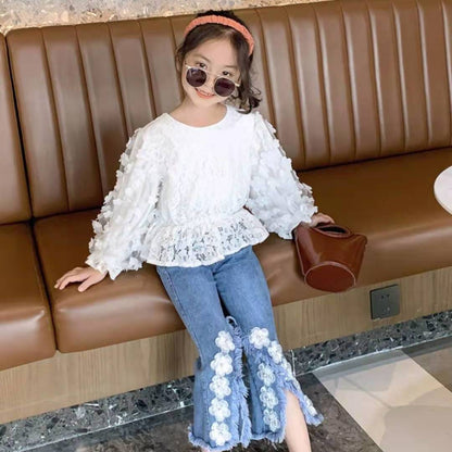 Girls' Spring Casual Set 2022 New Children's Internet Celebrity Foreign Style Little Girl Spring and Autumn Jeans Two-Piece Set