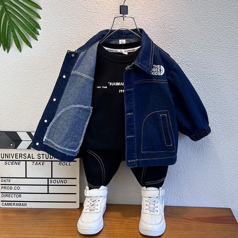 P children's clothing boys denim jacket spring and autumn 2024 new children's autumn clothing boys cool handsome children's autumn top