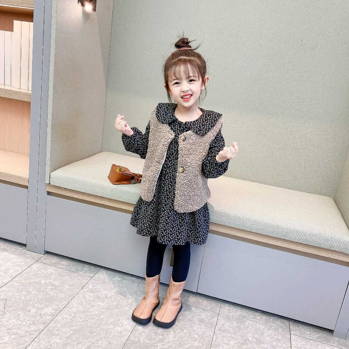 Traje de terciopelo para niña, chaleco con falda floral de moda para bebé, conjunto de 2 piezas, nueva ropa de otoño e invierno, de moda para niñas de 3 a 8 años 