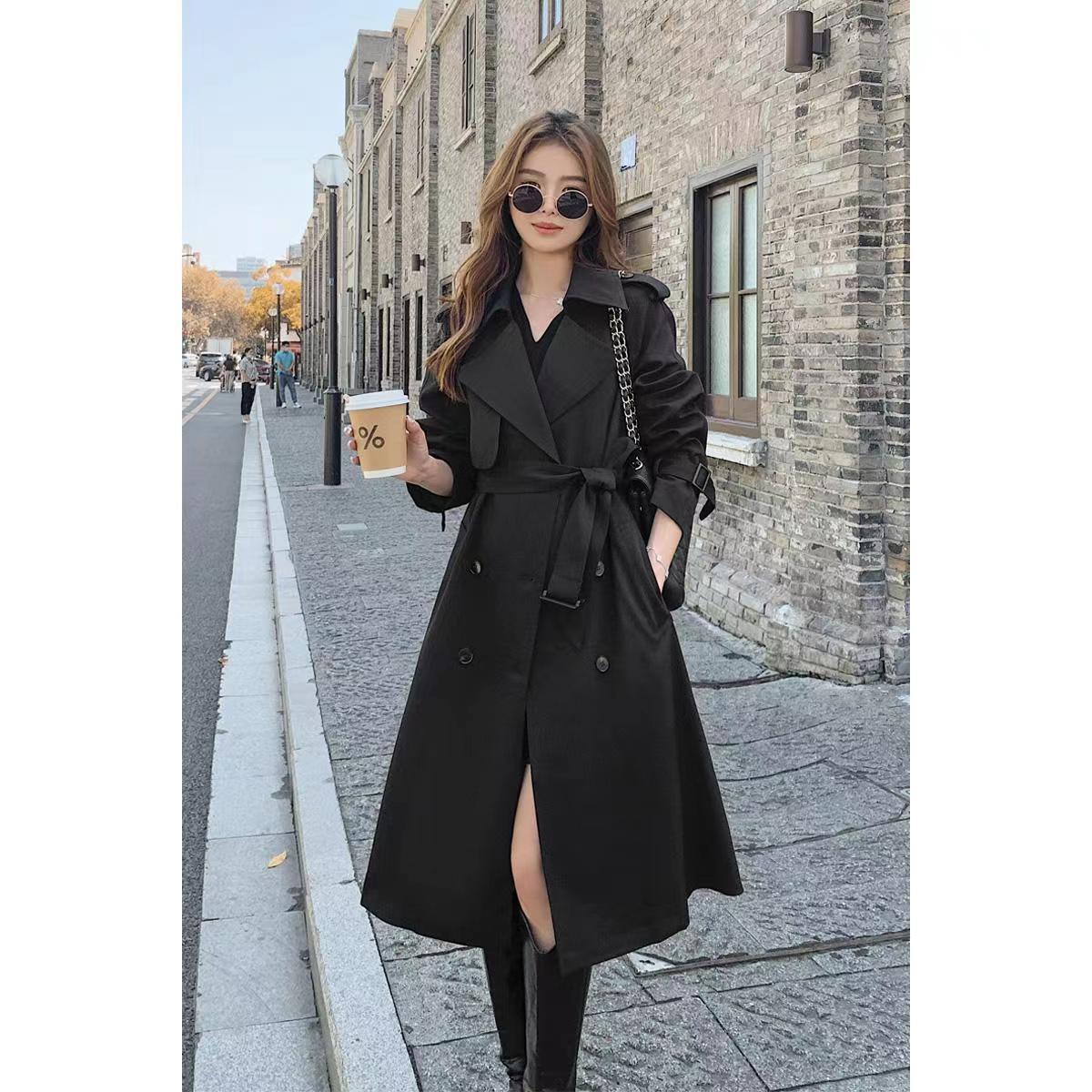 P French trench coat women's new spring and autumn waist drape foreign style medium and long popular high-end trench coat women