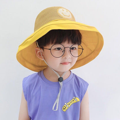 P children's sunscreen hat, summer boys' hat, large brim, summer sunshade hat, mesh fisherman's hat, wide brim, trendy and cool thin style