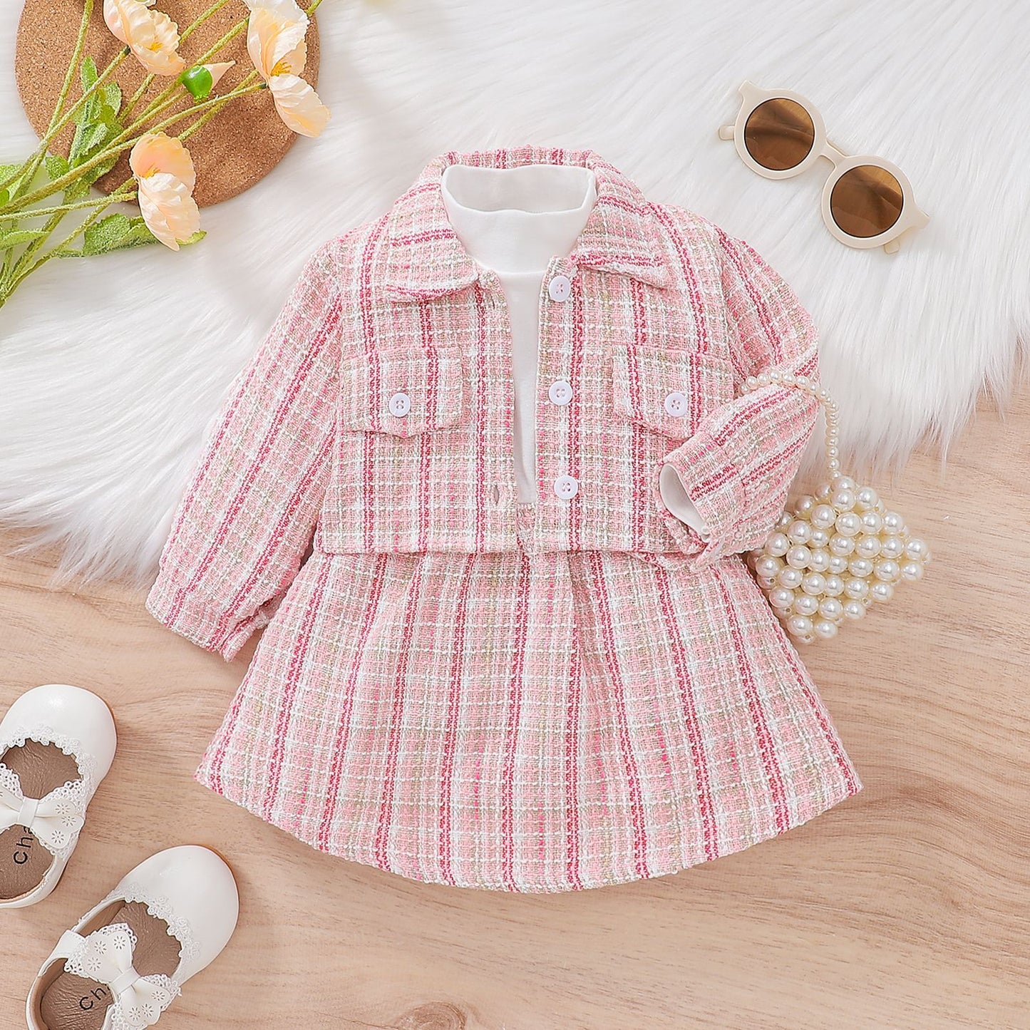 Spring and Autumn New Girl Wool Puller Splice Princess Fragrant Dress Small Coat Cross border Foreign Trade Wholesale 0.13kg