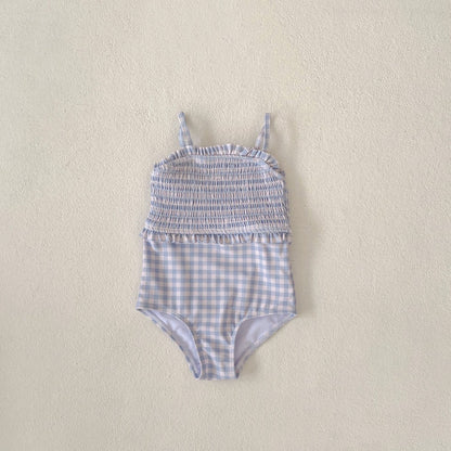 A Engel girl swimsuit One-year-old baby plaid strap swimsuit children summer dress summer beach jumpsuit