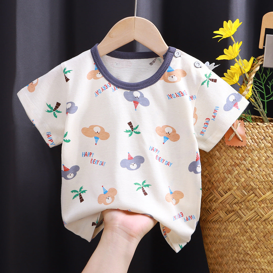 Nueva camiseta de manga corta para niños de puro algodón para niñas, ropa de verano para bebés, ropa de verano para niños, una pieza para reemplazo de cabello. 