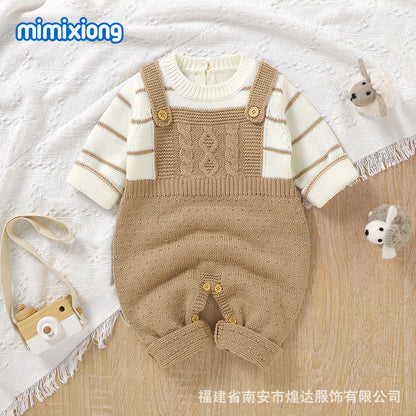 A ins hot autumn and winter new infant fake two-piece Romper climbing suit