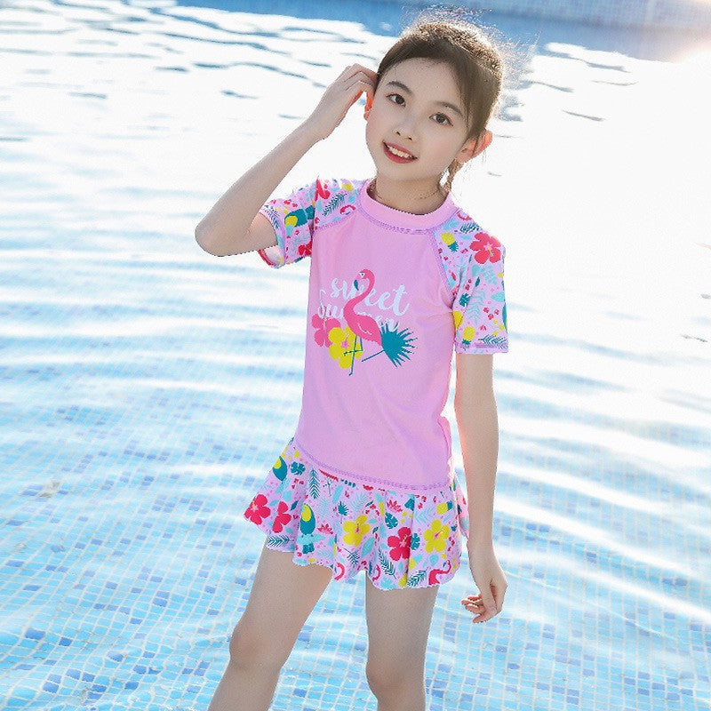 A New Girls Swimsuit One-piece Cute Princess Little Girl Baby Swimsuit Korean Version Children's Surf Suit Tide Wholesale 0.2KG