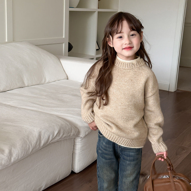 Quality sheep cashmere girl Korean version of foreign design sense wool sweater top fake two sweaters