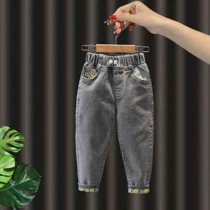 Autumn New Children's Clothing Fashion Pants for Boys and Girls Baby Light Color Perforated Denim Pants for Small and Medium Children 0.19kg