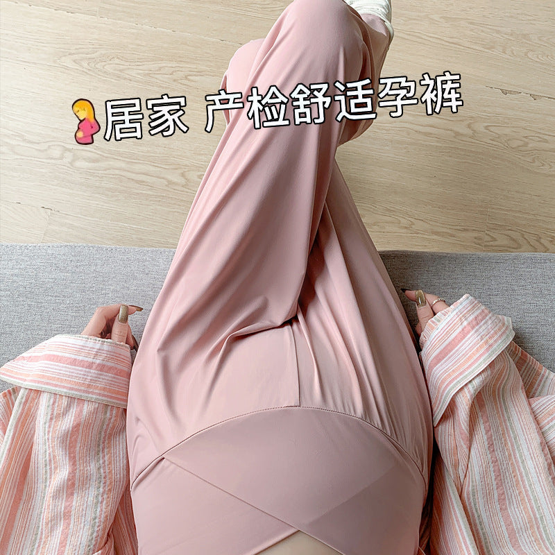 A small maternity pants low waist support ice silk summer thin loose straight wide legs cool fashion sunscreen pants