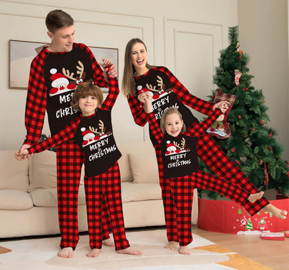 2023 European and American Amazon Cross border New Letter Checkered Christmas Parent Child Dress Printed Home Furnishings and Pajamas