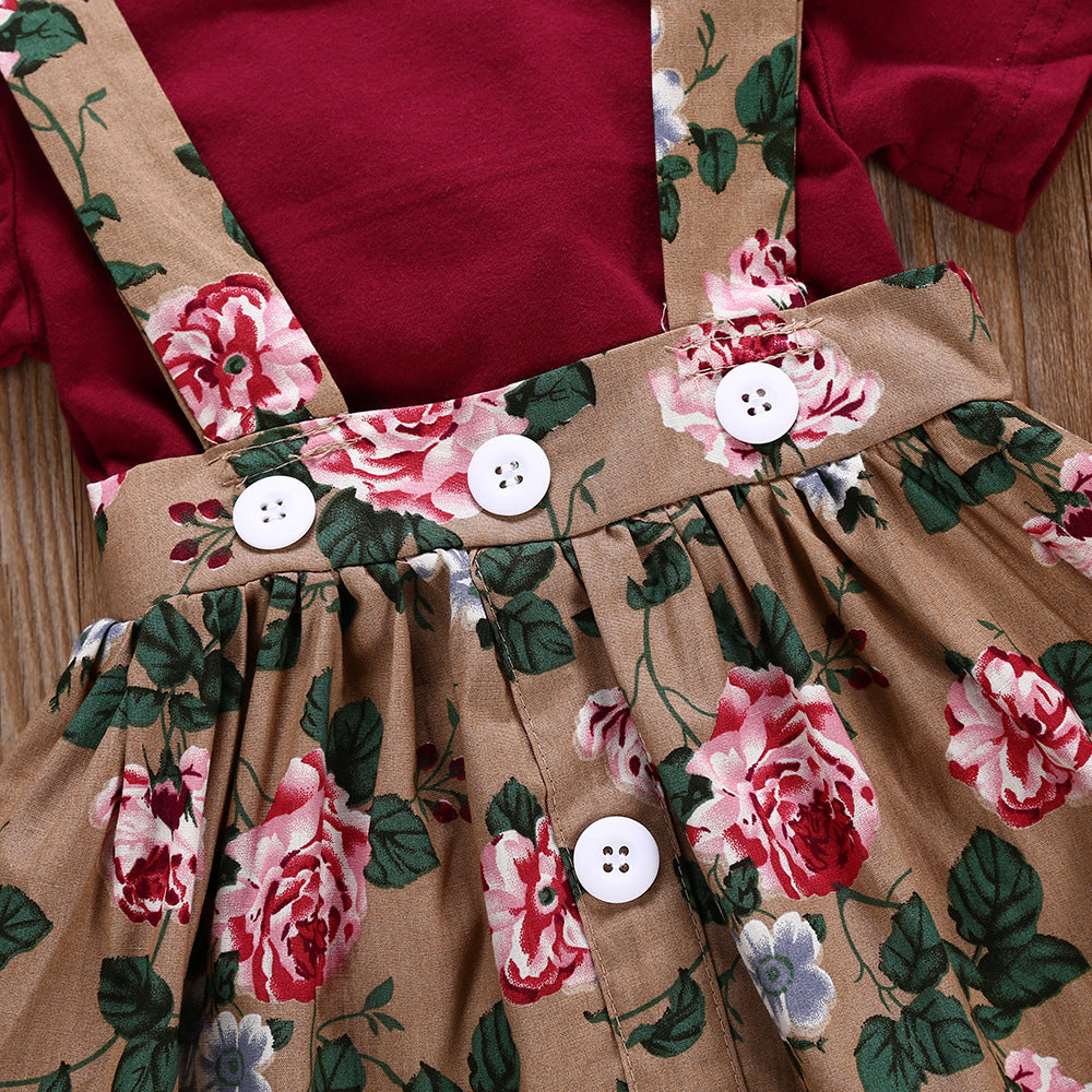 Conjunto de dos faldas con tirantes colgantes y estampado de flores fragmentadas pequeñas para niñas pequeñas de INS 