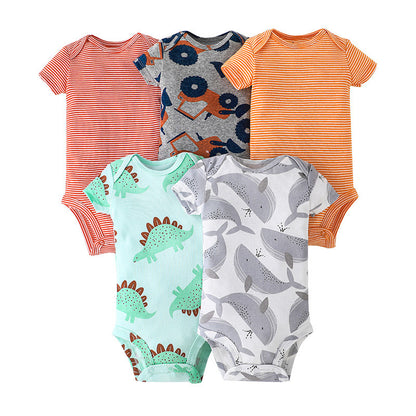 Children's summer new infant short-sleeved triangle clothes crawling clothes, five baby onesies, price for 5 piece 0.28kg