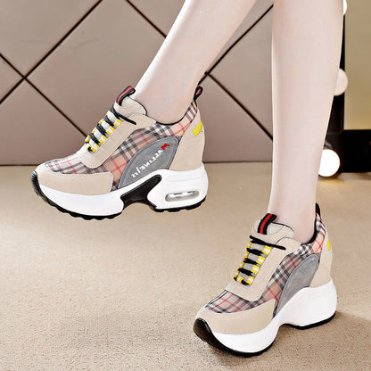 Women's shoes with an inner height increase of 6cm, Dad's shoes, women's spring new mesh thick sole, slimming casual sports shoes, cross-border