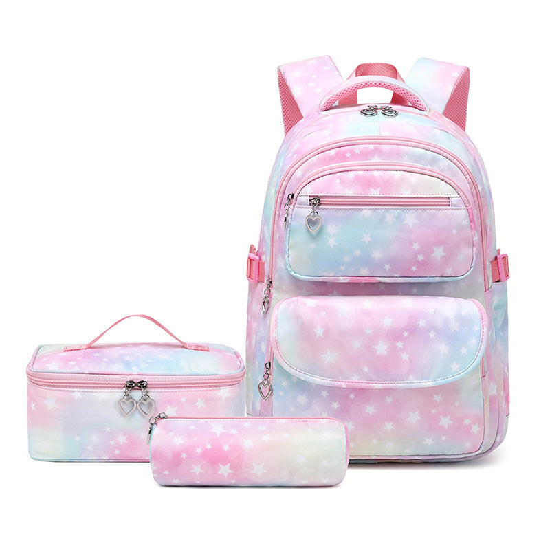 A New Spinal Protection and Weight Reducing Cute Shoulder Bag for Girls 3-6 Grade Elementary School Pupils Bento Bag, Pen Bag, Book Bag, Three Piece Set