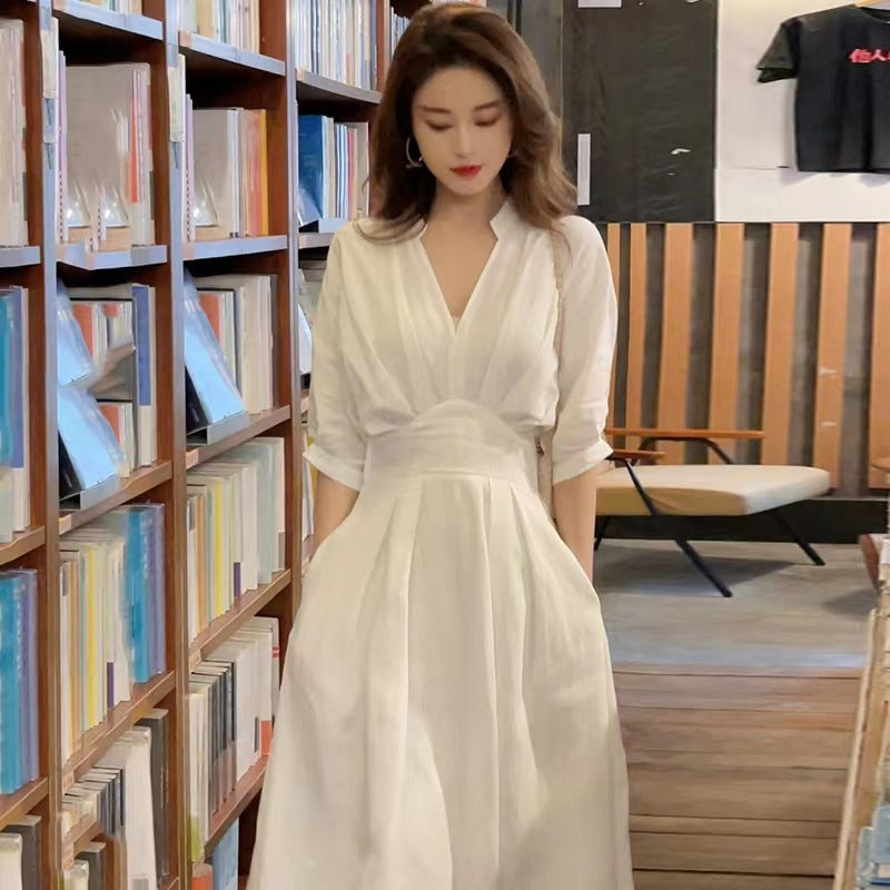 A French white shirt dress temperament socialite style 2024 new women's clothing summer chic long skirt spring and autumn clothing